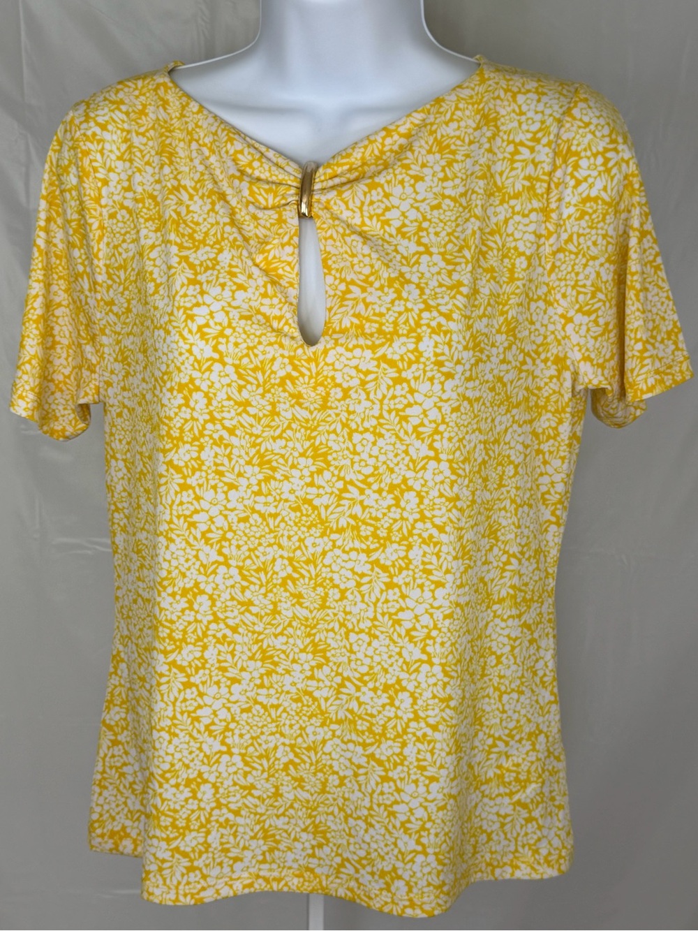 Michael Kors Floral Print Blouse Keyhole Top Yellow White Small NWT